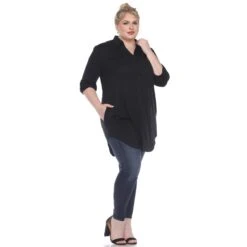 Women's Plus Size Color Block Button Down Tunic with Side Pockets 37 Women's Plus Size Color Block Button Down Tunic with Side Pockets -Dressbarn Store button down stretchy tunic plus 176812