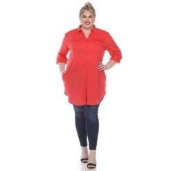 Women's Plus Size Color Block Button Down Tunic with Side Pockets 30 Women's Plus Size Color Block Button Down Tunic with Side Pockets -Dressbarn Store button down stretchy tunic plus 337697