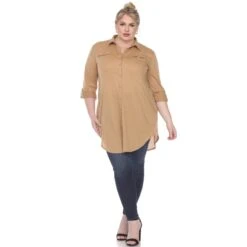 Women's Plus Size Color Block Button Down Tunic with Side Pockets 25 Women's Plus Size Color Block Button Down Tunic with Side Pockets -Dressbarn Store button down stretchy tunic plus 606509
