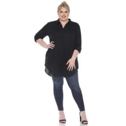 Women's Plus Size Color Block Button Down Tunic with Side Pockets 35 Women's Plus Size Color Block Button Down Tunic with Side Pockets -Dressbarn Store button down stretchy tunic plus 734564