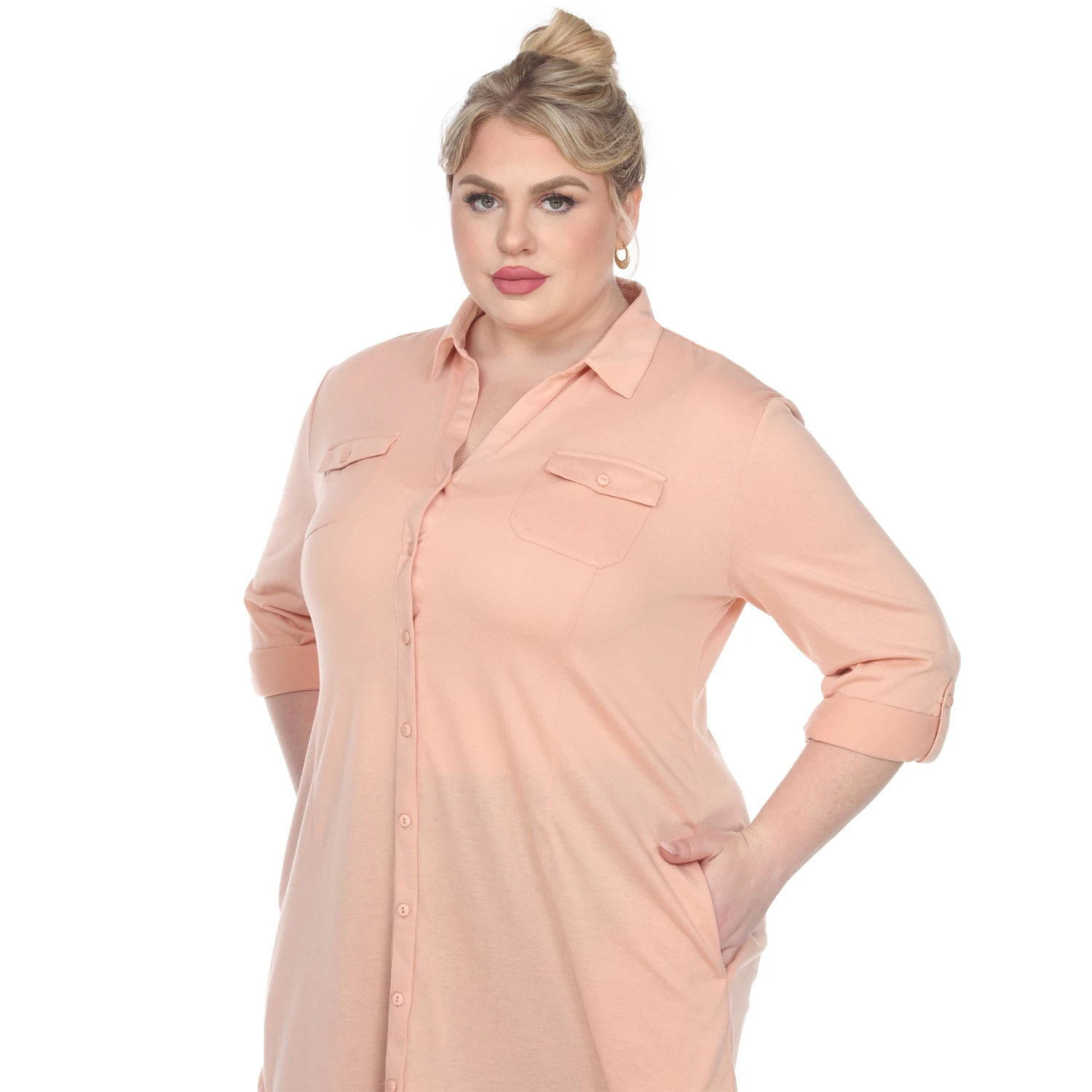 Women's Plus Size Color Block Button Down Tunic with Side Pockets 5 Women's Plus Size Color Block Button Down Tunic with Side Pockets - Image 5