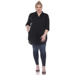 Women's Plus Size Color Block Button Down Tunic with Side Pockets 36 Women's Plus Size Color Block Button Down Tunic with Side Pockets -Dressbarn Store button down stretchy tunic plus 859649