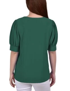 Petite Green Short Sleeve Balloon Sleeve Knit Top with Hardware Detail -Dressbarn Store cadmium green short sleeve balloon sleeve top with hardware petite 257813