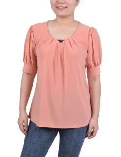 Canyon Sunset Short Sleeve Balloon Sleeve Top with Hardware