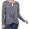 Petite Studded Keyhole Knit Top - Charcoal Long Sleeve