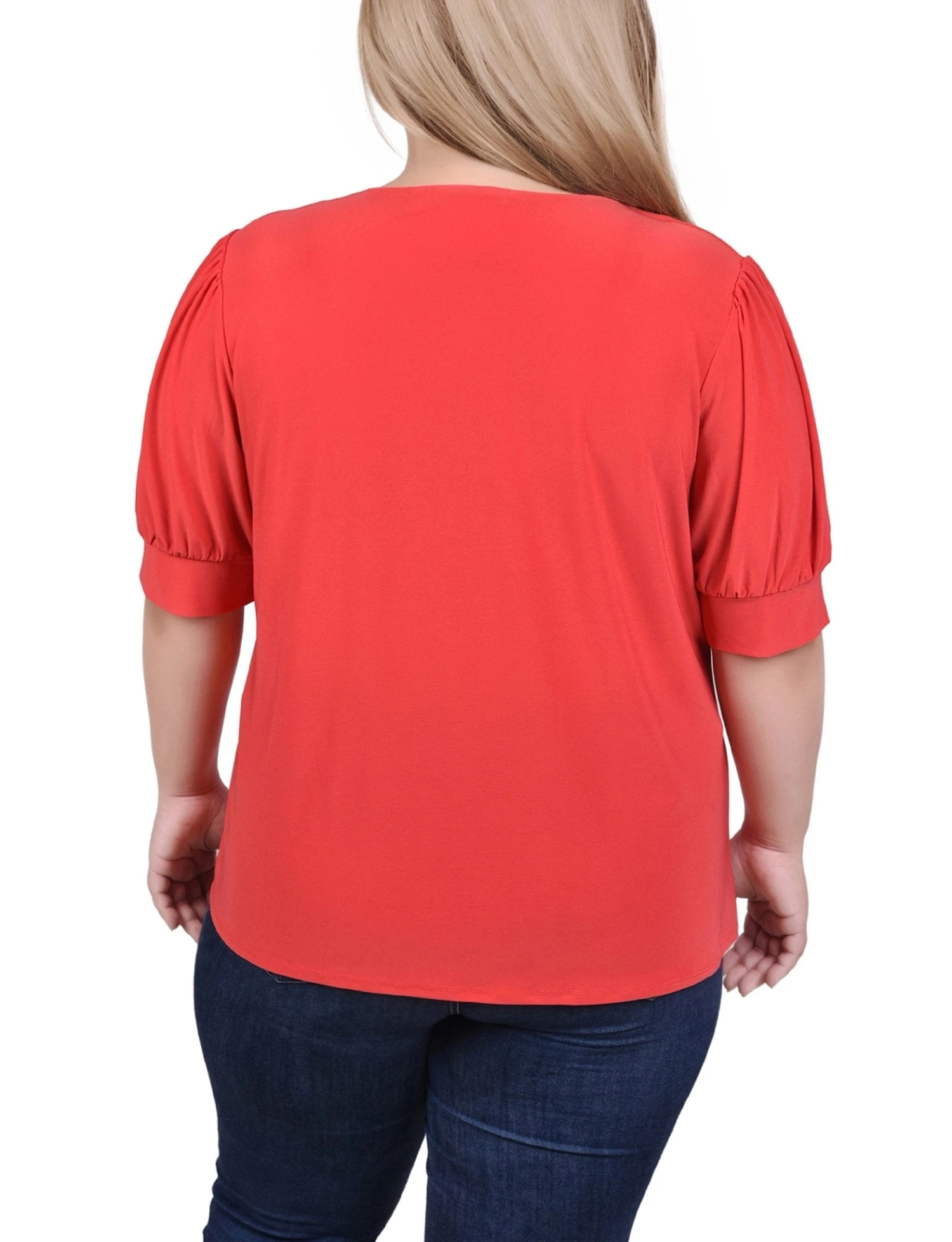 Red Plus Size Balloon Sleeve Top with Hardware Detail 4 Red Plus Size Balloon Sleeve Top with Hardware Detail - Image 4