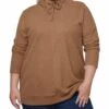Plus Size Cinnamon Ribbed Long Sleeve Hoodie with Banded Bottom