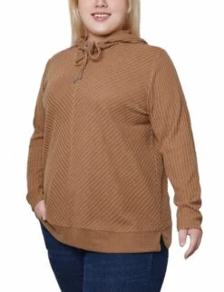 Dressbarn Store -Dressbarn Store cinnamon ribbed long sleeve hoodie plus 951741