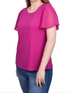 NY Collection Clip Dot Flutter Sleeve Top - Relaxed Crepe Knit -Dressbarn Store clip dot flutter sleeve top 102010