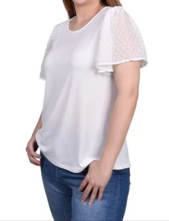 NY Collection Clip Dot Flutter Sleeve Top - Relaxed Crepe Knit -Dressbarn Store clip dot flutter sleeve top 328222