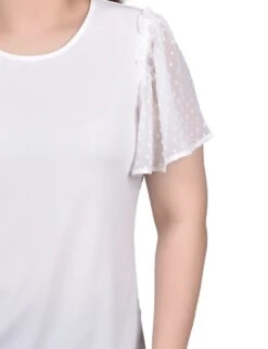 NY Collection Clip Dot Flutter Sleeve Top - Relaxed Crepe Knit -Dressbarn Store clip dot flutter sleeve top 844669