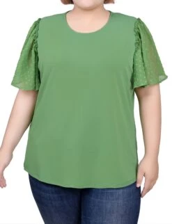 NY Collection Plus Size Clip Dot Flutter Sleeve Top