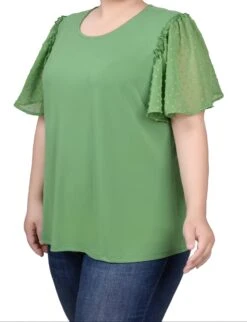 NY Collection Plus Size Clip Dot Flutter Sleeve Top -Dressbarn Store clip dot flutter sleeve top plus 804018