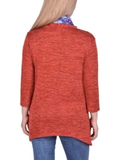 Petite Coral 3-Piece Cardigan Set with Scarf and Underlay 7 Petite Coral 3-Piece Cardigan Set with Scarf and Underlay -Dressbarn Store coral tropaintrio 34 sleeve blouse with necklace petite 254324