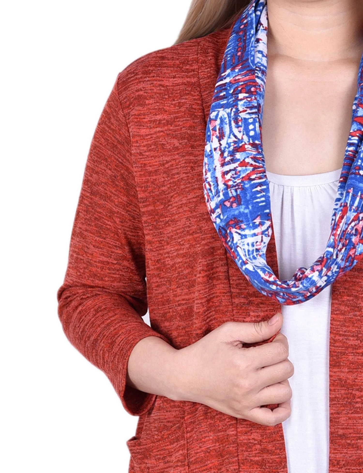 Petite Coral 3-Piece Cardigan Set with Scarf and Underlay 3 Petite Coral 3-Piece Cardigan Set with Scarf and Underlay - Image 3