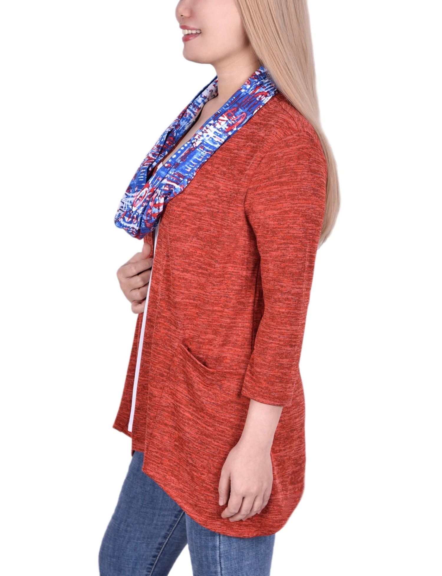 Petite Coral 3-Piece Cardigan Set with Scarf and Underlay 2 Petite Coral 3-Piece Cardigan Set with Scarf and Underlay - Image 2