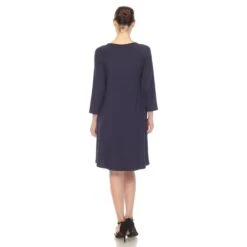 Criss Cross Neckline Swing Midi Dress - Versatile 3/4 Sleeve Trapeze Style 32 Criss Cross Neckline Swing Midi Dress - Versatile 3/4 Sleeve Trapeze Style -Dressbarn Store criss cross neckline swing midi dress 499564