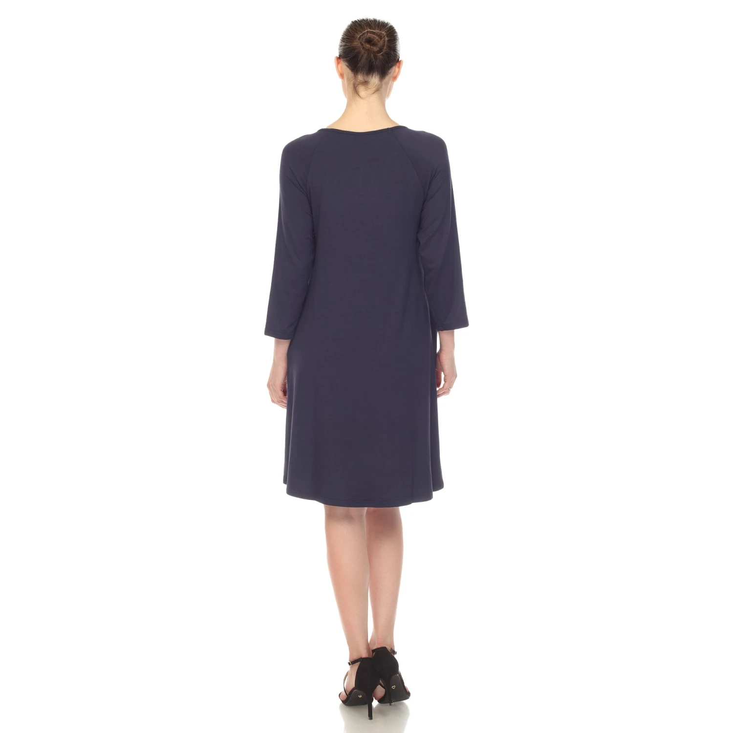 Criss Cross Neckline Swing Midi Dress - Versatile 3/4 Sleeve Trapeze Style 13 Criss Cross Neckline Swing Midi Dress - Versatile 3/4 Sleeve Trapeze Style - Image 13