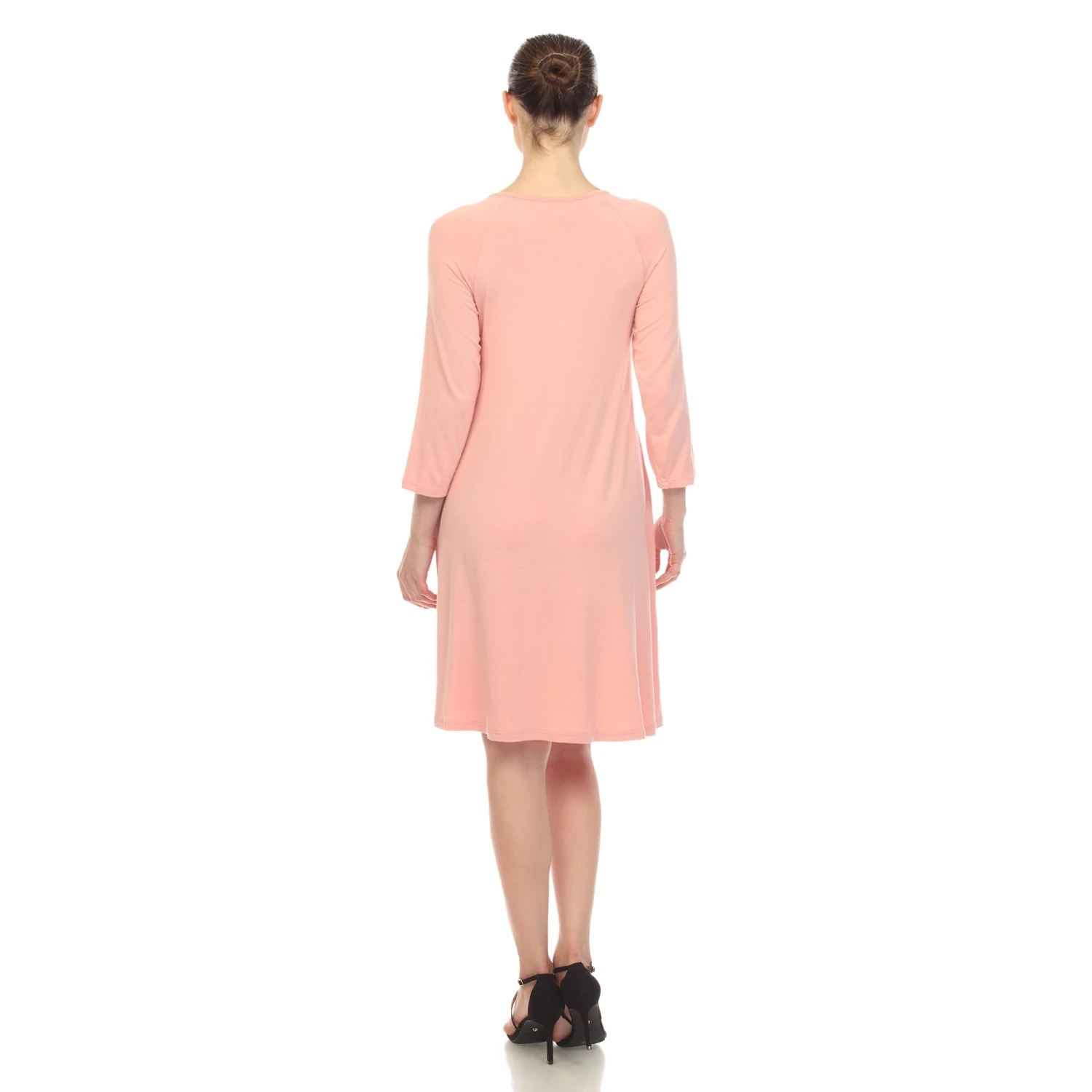 Criss Cross Neckline Swing Midi Dress - Versatile 3/4 Sleeve Trapeze Style 7 Criss Cross Neckline Swing Midi Dress - Versatile 3/4 Sleeve Trapeze Style - Image 7