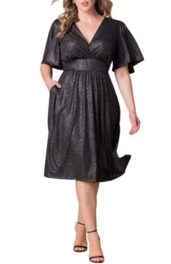 Elegant Plus Size Crystal Cove Midi Cocktail Dress with Pockets