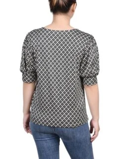 Doeskin Allie Black Petite Short Sleeve Balloon Sleeve Top -Dressbarn Store doeskin black allie short sleeve balloon sleeve top petite 134315