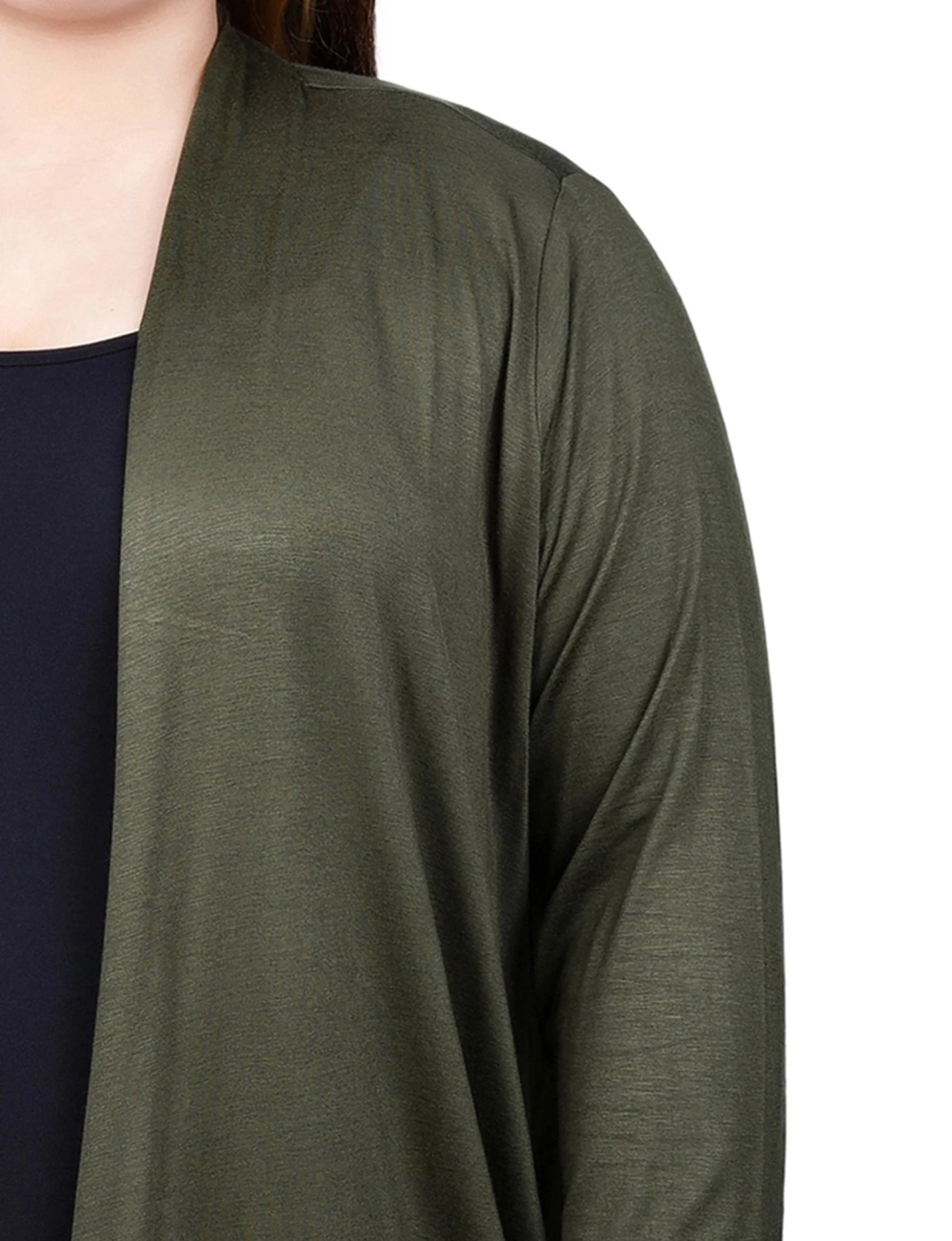 Plus Size Solid 3/4 Sleeve Cardigan - Versatile Layering Piece 3 Plus Size Solid 3/4 Sleeve Cardigan - Versatile Layering Piece - Image 3