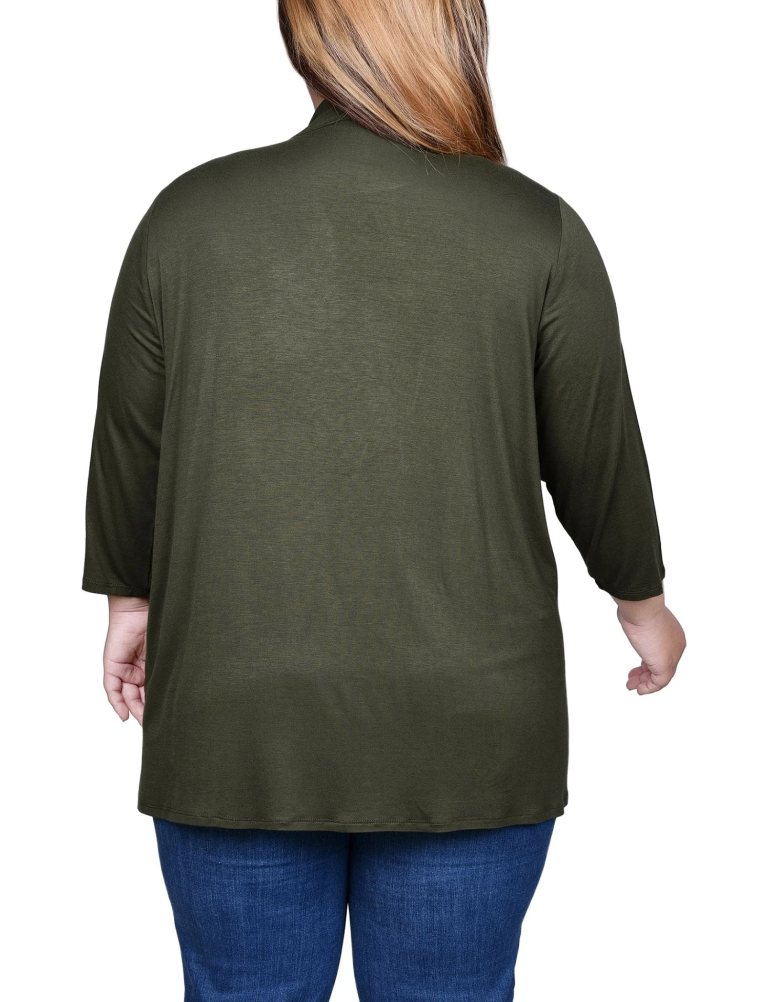 Plus Size Solid 3/4 Sleeve Cardigan - Versatile Layering Piece 4 Plus Size Solid 3/4 Sleeve Cardigan - Versatile Layering Piece - Image 4