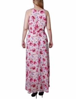 Petite Dusty Pink Chiffon Maxi Dress - Grecian Halter Neck Gown -Dressbarn Store dusty pink halter front chiffon maxi dress petite 871663