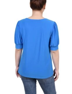 Electric Blue Short Sleeve Balloon Sleeve Top with Hardware Detail -Dressbarn Store electric blue short sleeve balloon sleeve top with hardware 365895