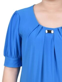 Electric Blue Short Sleeve Balloon Sleeve Top with Hardware Detail -Dressbarn Store electric blue short sleeve balloon sleeve top with hardware 399577
