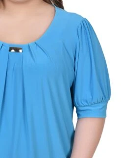 Plus Size Electric Blue Balloon Sleeve Top with Hardware Detail -Dressbarn Store electric blue short sleeve balloon sleeve top with hardware plus 438424