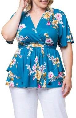 Elegant Plus Size Surplice Peplum Top - Flattering Empire Waist -Dressbarn Store encore print top plus 228489