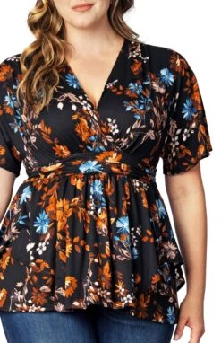 Elegant Plus Size Surplice Peplum Top - Flattering Empire Waist -Dressbarn Store encore print top plus 299708