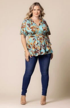 Elegant Plus Size Surplice Peplum Top - Flattering Empire Waist -Dressbarn Store encore print top plus 470394