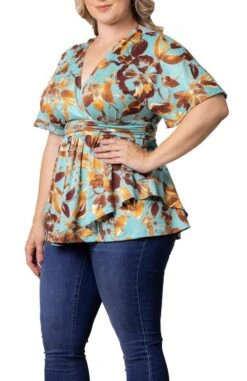 Elegant Plus Size Surplice Peplum Top - Flattering Empire Waist -Dressbarn Store encore print top plus 722276