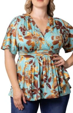 Elegant Plus Size Surplice Peplum Top - Flattering Empire Waist -Dressbarn Store encore print top plus 775116