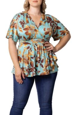 Elegant Plus Size Surplice Peplum Top - Flattering Empire Waist -Dressbarn Store encore print top plus 831116