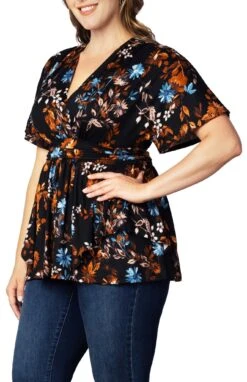 Elegant Plus Size Surplice Peplum Top - Flattering Empire Waist -Dressbarn Store encore print top plus 831644