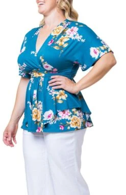 Elegant Plus Size Surplice Peplum Top - Flattering Empire Waist -Dressbarn Store encore print top plus 928900