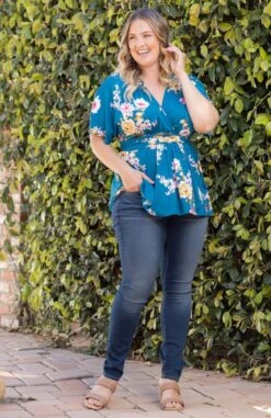 Elegant Plus Size Surplice Peplum Top - Flattering Empire Waist -Dressbarn Store encore print top plus 953780