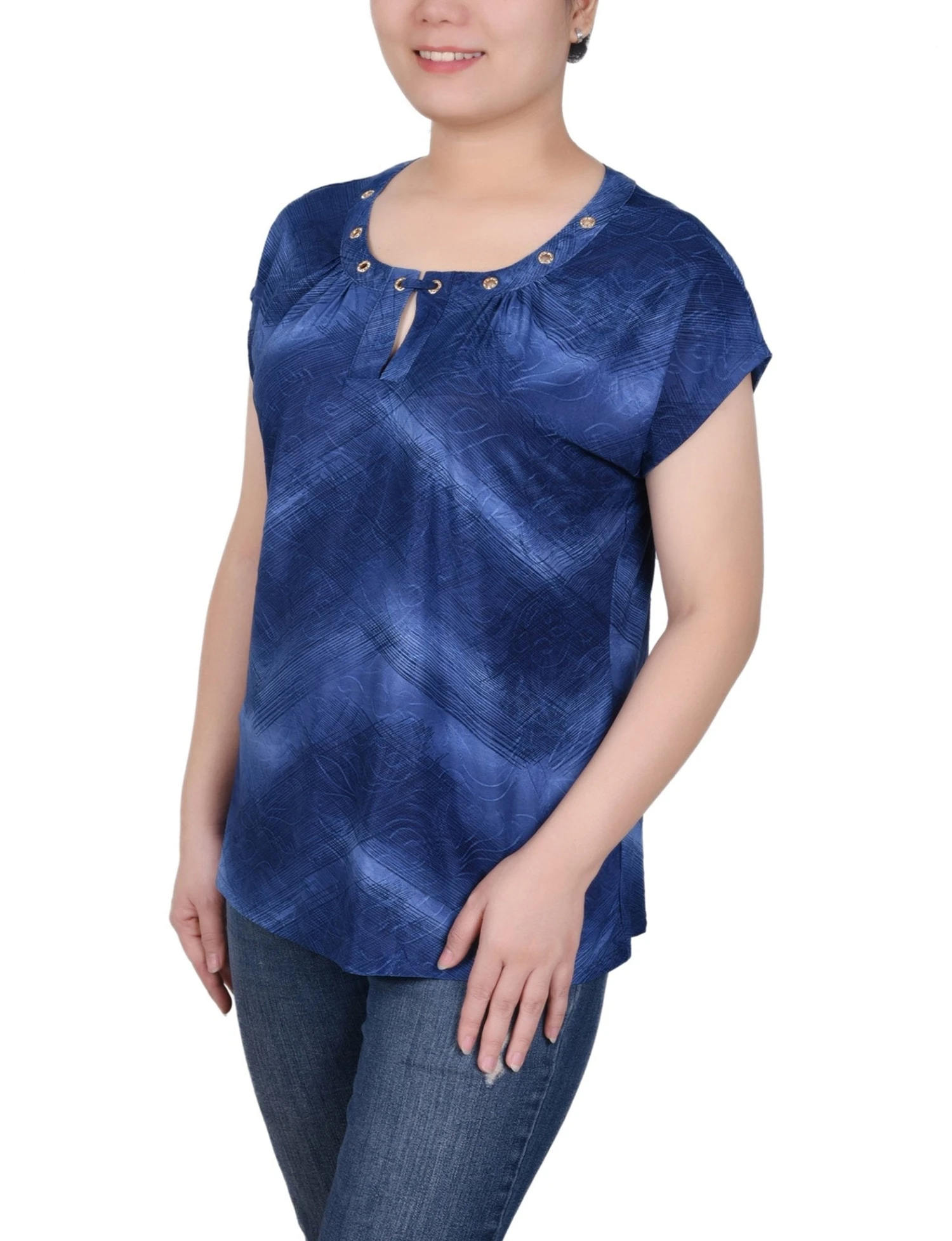 NY Collection Petite Extended Sleeve Top with Grommet Accents 2 NY Collection Petite Extended Sleeve Top with Grommet Accents - Image 2