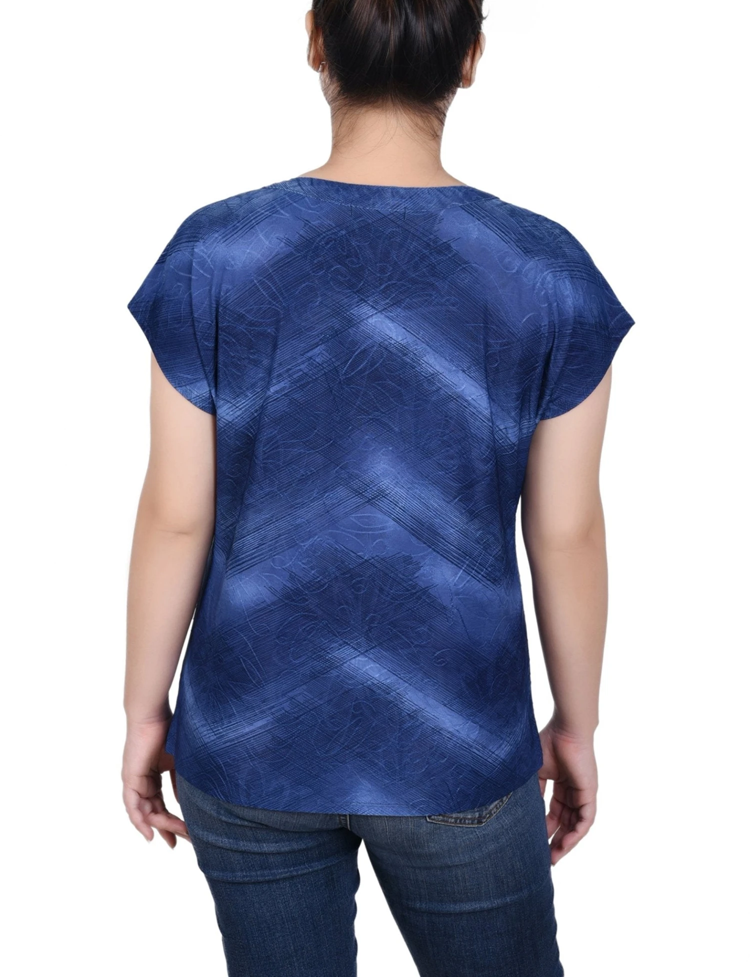 NY Collection Petite Extended Sleeve Top with Grommet Accents 3 NY Collection Petite Extended Sleeve Top with Grommet Accents - Image 3