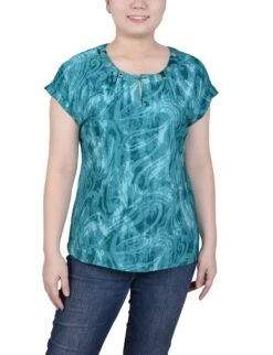 NY Collection Petite Extended Sleeve Top with Grommet Accents 12 NY Collection Petite Extended Sleeve Top with Grommet Accents -Dressbarn Store extended sleeve top with grommets petite 797581