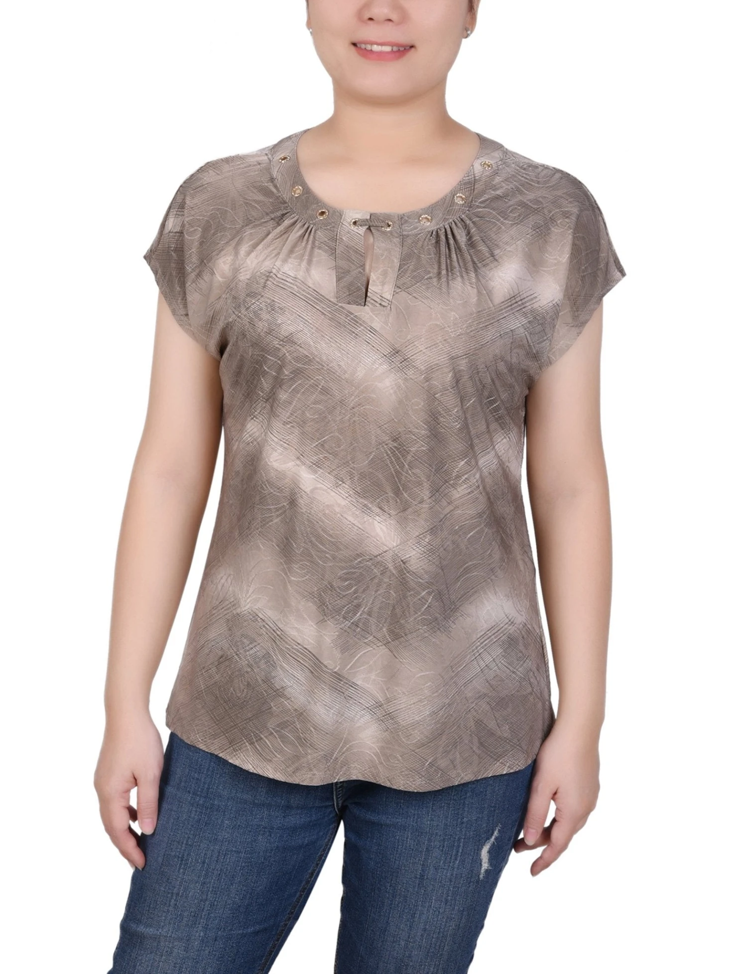 NY Collection Petite Extended Sleeve Top with Grommet Accents 7 NY Collection Petite Extended Sleeve Top with Grommet Accents - Image 7