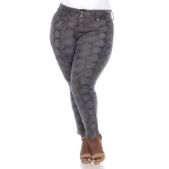 Plus Size Faux Suede Snake Print Pants - Straight Leg Ankle Trousers -Dressbarn Store faux suede snake print pants 233285