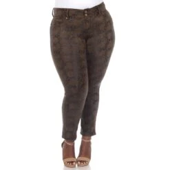 Plus Size Faux Suede Snake Print Pants - Straight Leg Ankle Trousers -Dressbarn Store faux suede snake print pants 304979
