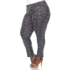 Plus Size Faux Suede Snake Print Pants - Straight Leg Ankle Trousers -Dressbarn Store faux suede snake print pants 508894