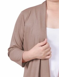 Elegant Fawn 3/4 Sleeve Cardigan - Versatile Lightweight Layer -Dressbarn Store fawn solid 34 sleeve cardigan 450665