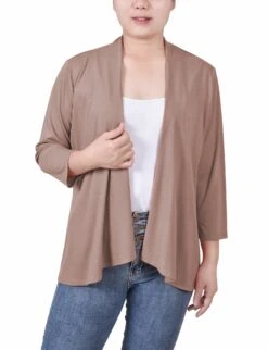 Elegant Fawn 3/4 Sleeve Cardigan - Versatile Lightweight Layer