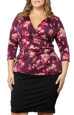Plus Size Faux Wrap Top - Flattering 3/4 Sleeve Draped Blouse -Dressbarn Store femme fatale faux wrap top plus 495682